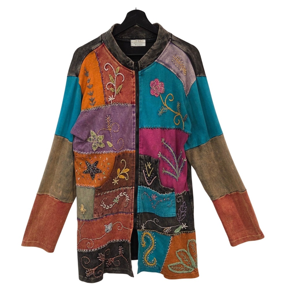 The Collection Royal Womens Patchwork Jacket Embroidered Boho Floral Nepal
